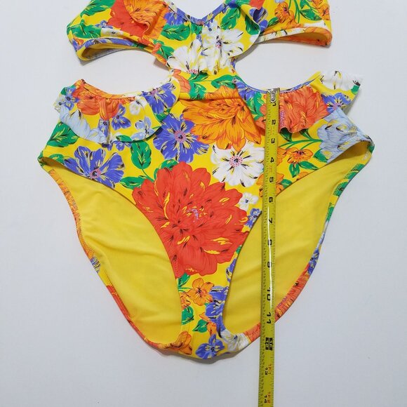 NWOT Aerie Floral Ruffle Halter Cut Out One Piece Swimsuit Size L - Picture 7 of 11